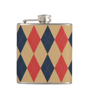Preppy Argyle Khaki Marine Rood Persoonlijk Heupfles