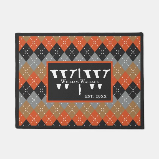 Preppy Argyle Sinaasappel Grey Argyle Gepersonalis Deurmat (Voorkant)