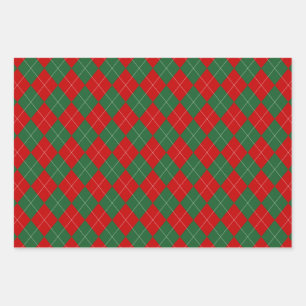 Preppy Argyle Tartan Diamond Plaid Red Green Inpakpapier Vel