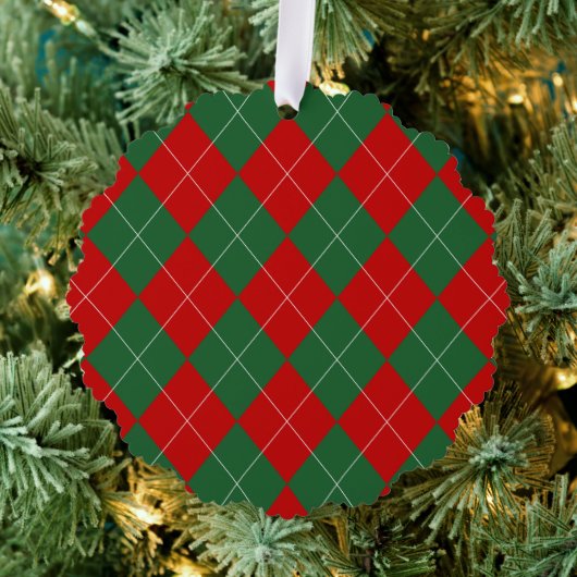 Preppy Argyle Tartan Diamond Plaid Red Green Ornament Kaart (Insitu (Drie))
