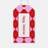 Preppy Argyle Tartan Diamond Plaid Rood Roze Cadeaulabel (Achterkant)