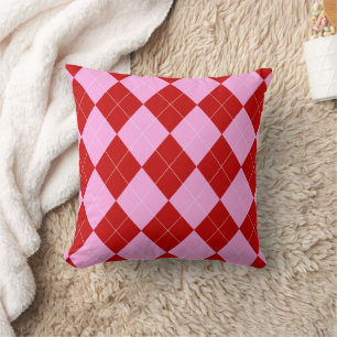 Preppy Argyle Tartan Diamond Plaid Rood Roze Kussen