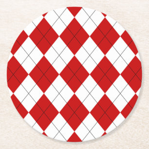 Preppy Argyle Tartan Diamond Plaid Rood Wit Ronde Kartonnen Onderzetter