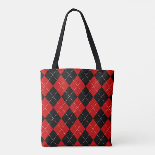 Preppy Argyle Tartan Diamond Plaid Rood Zwart Draagtas (Achterkant)