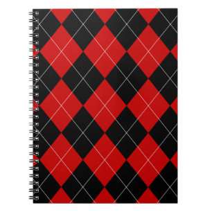 Preppy Argyle Tartan Diamond Plaid Rood Zwart Notitieboek