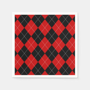 Preppy Argyle Tartan Diamond Plaid Rood Zwart Servet