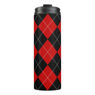 Preppy Argyle Tartan Diamond Plaid Rood Zwart Thermosbeker