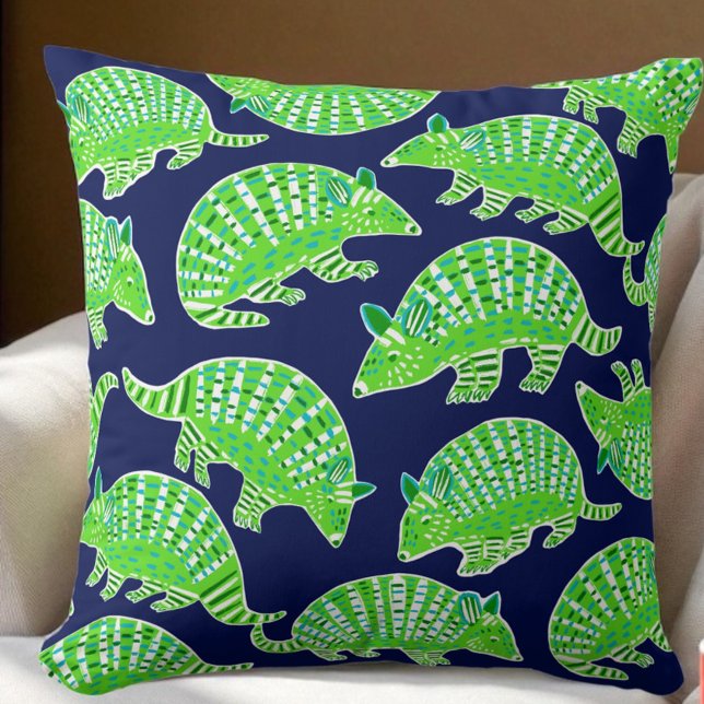 Preppy Armadillos Navy Blue Green  Kussen (Creator heeft geüpload)