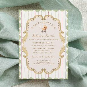 Preppy Baby Carriage Grandmillennial Baby Shower Kaart