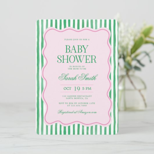 Preppy Baby shower Invitation Kaart (Staand voorkant)
