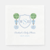 Preppy Baby shower Monogram met Boxwood Topiary Servet (Voorkant)