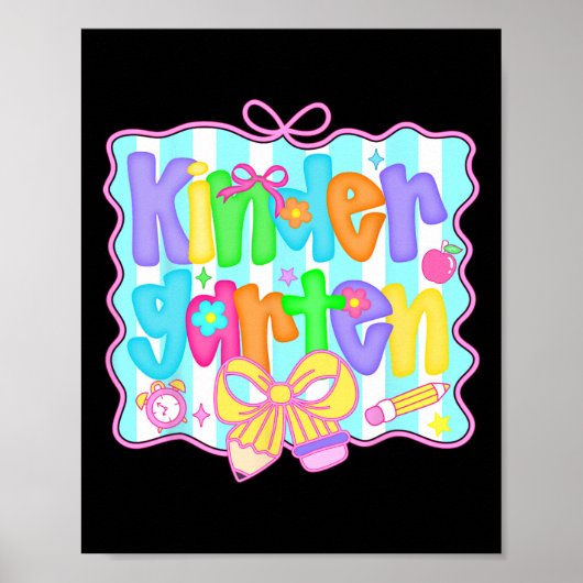 Preppy Back To School Kindergarten Coquette Bow Gi Poster (Voorkant)