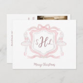 Preppy Ballet Monogram Foto Kerst Kaart Notitiekaartje (Voorkant / Achterkant)