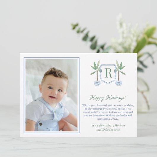 Preppy Banana Tree Monogram Merry kerstfoto Feestdagenkaart (Staand voorkant)