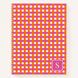 Preppy Basket Weave – Hot Roze & Oranje Monogram Notitieboek