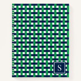 Preppy Basket Weave – Navy & Green Monogram Notitieboek