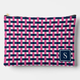 Preppy Basket Weave – Navy & Hot Pink Monogram Etui