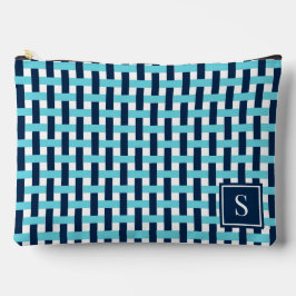 Preppy Basket Weave – Navy & Turquoise Monogram Etui