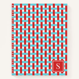Preppy Basket Weave – Rode & Turquoise Monogram Notitieboek