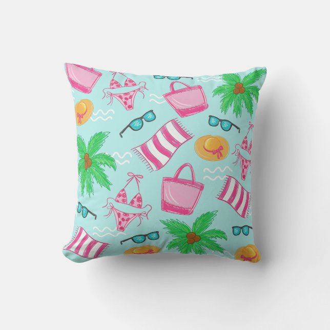 Preppy Beach Bikini Towel Palm Tree Bag Kussen (Voorkant)