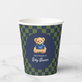 Preppy Bear Checkboard Baby Shower Papieren Bekers
