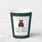 Preppy Bear Tartan Pattern Boy Baby Shower Papieren Bekers (Achterkant)