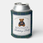 Preppy Bear Tartan Pattern Boy Birthday Favor Blikjeskoeler (Blikje Achterkant)