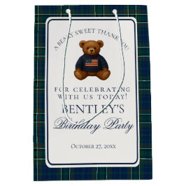 Preppy Bear Tartan Pattern Boy Birthday Favors Medium Cadeauzakje