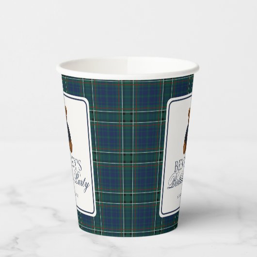 Preppy Bear Tartan Pattern Boy Birthday Party Papieren Bekers (Links)