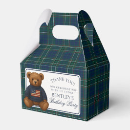 Preppy Bear Tartan Plaid Boy Birthday Favor Box Bedankdoosjes