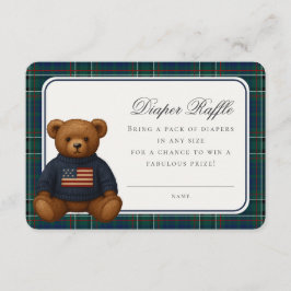 Preppy Bear Tartan Plaid Boy Diaper Raffle Card Informatiekaartje