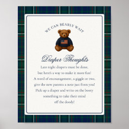 Preppy Bear Tartan Plaid Boy Party Diaper Thoughts Poster