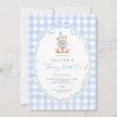 Preppy Beary First Birthday Invitation (Devant)