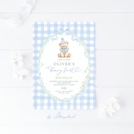 Preppy Beary First Birthday Invitation