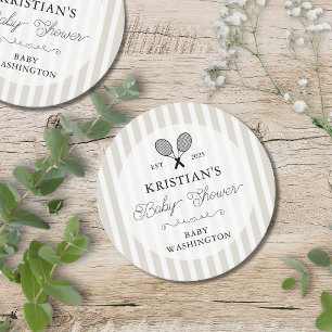 Preppy Beige Tennis Country Club Baby shower Ronde Kartonnen Onderzetter