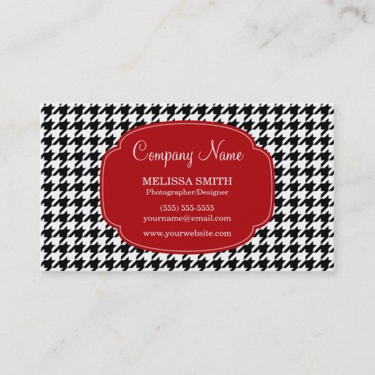 Preppy Black en Red Houndstooth Pattern Visitekaartje (Voorkant)