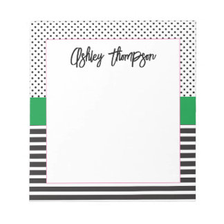 Preppy Black en White Dot Stripe Notitieblok