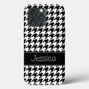 Preppy Black en White Houndstooth op maat iPhone 13 Pro Hoesje