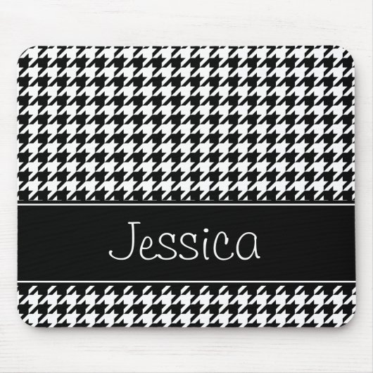 Preppy Black en White Houndstooth op maat Muismat (Voorkant)