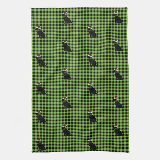 Preppy Black Lab kerst Pattern Green Gingham Theedoek (Verticaal)
