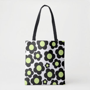 Preppy Black Neon Green Hippie Flower Pattern Draagtas