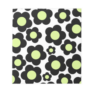 Preppy Black Neon Green Hippie Flower Pattern Notitieblok