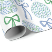 Preppy Blauw en Groen Pasen Bogen en Eieren Cadeaupapier (Rol Hoek)