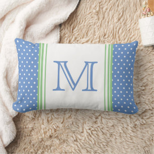 Preppy Blauw en Groen Polka Dot Monogram Kussen