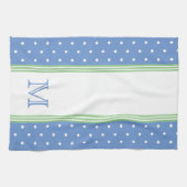 Preppy Blauw en Groen Polka Dot Monogram Theedoek (Horizontaal)