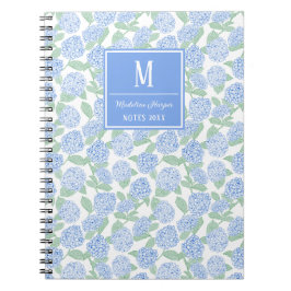 Preppy Blauw en Groene Hortensia Monogram Notitieboek