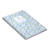 Preppy Blauw en Groene Hortensia Monogram Notitieboek (Rechterzijde)