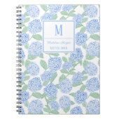 Preppy Blauw en Groene Hortensia Monogram Notitieboek (Voorkant)