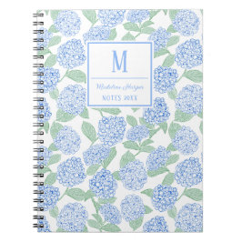 Preppy Blauw en Groene Hortensia Monogram Notitieboek