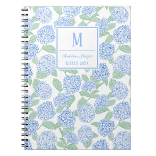 Preppy Blauw en Groene Hortensia Monogram Notitieboek